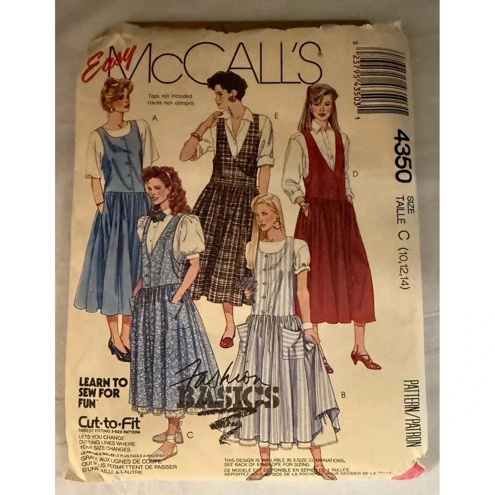 McCall's Sewing Pattern Womens Size 10-14 Multicolor Vintage Jumper Dress 4350